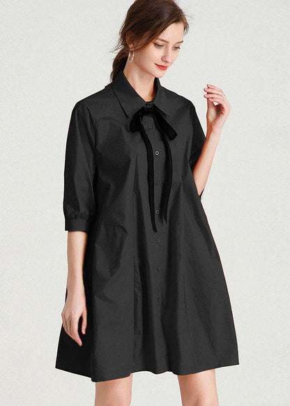 Chic White fashion Bow Summer Cotton Holiday Dress Half Sleeve - SooLinen