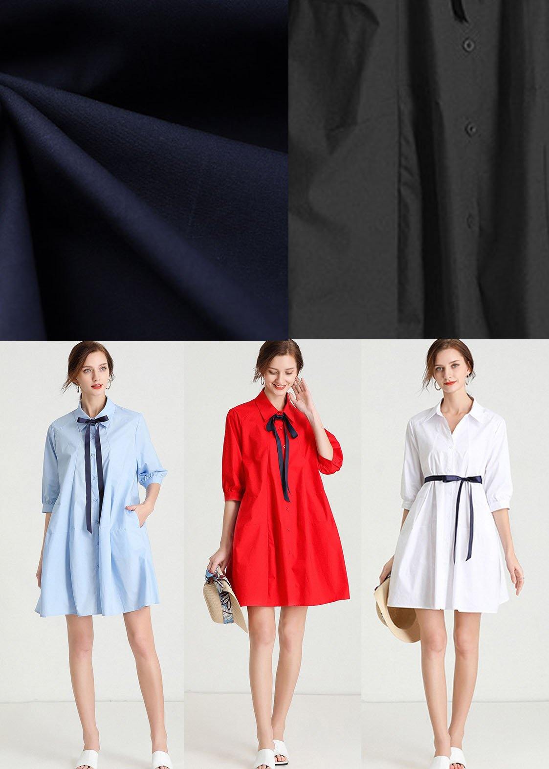 Chic White fashion Bow Summer Cotton Holiday Dress Half Sleeve - SooLinen