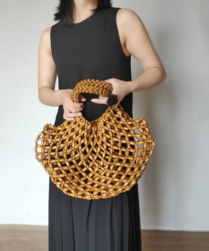 Chic Wooden Beaded Woven Cut Out Clutch