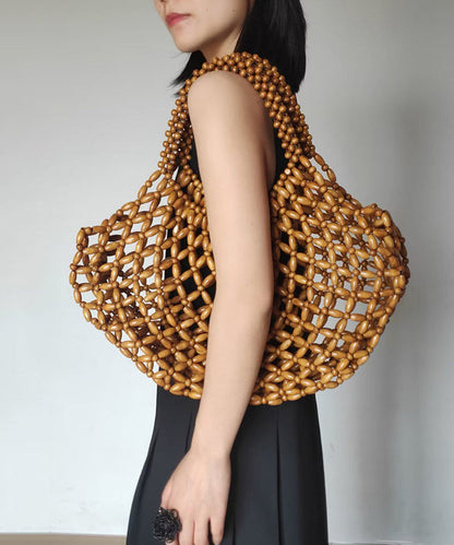 Chic Wooden Beaded Woven Cut Out Clutch