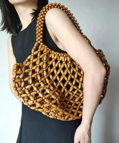Chic Wooden Beaded Woven Cut Out Clutch