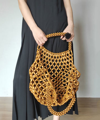 Chic Wooden Beaded Woven Cut Out Clutch