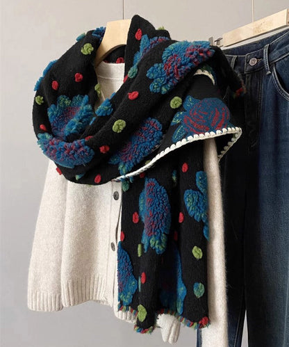 Chic Wool Blend Three-Dimensional Flower Embroidered Scarf