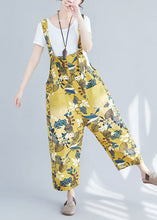 Load image into Gallery viewer, Chic Yellow Pockets Print Denim Crop Wide Leg Jumpsuit Spring