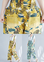 Load image into Gallery viewer, Chic Yellow Pockets Print Denim Crop Wide Leg Jumpsuit Spring