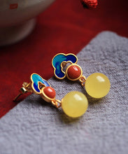 Load image into Gallery viewer, Chic Yellow Sterling Silver Inlaid Auspicious Clouds Amber Stud Earrings