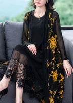 Chic Yellow V Neck Print Tulle Long Sunscreen Cardigans Long Sleeve