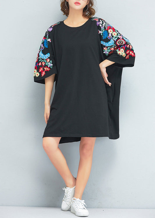 Chic black Cotton dresses Drops Design Photography embroidery o neck cotton Summer Dresses
