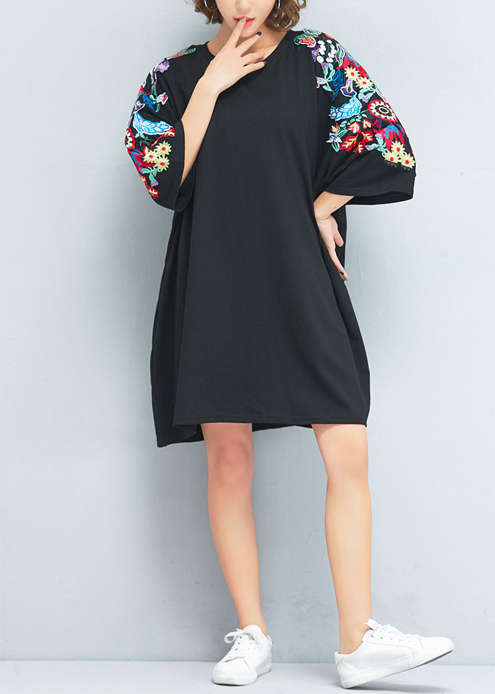 Chic black Cotton dresses Drops Design Photography embroidery o neck cotton Summer Dresses