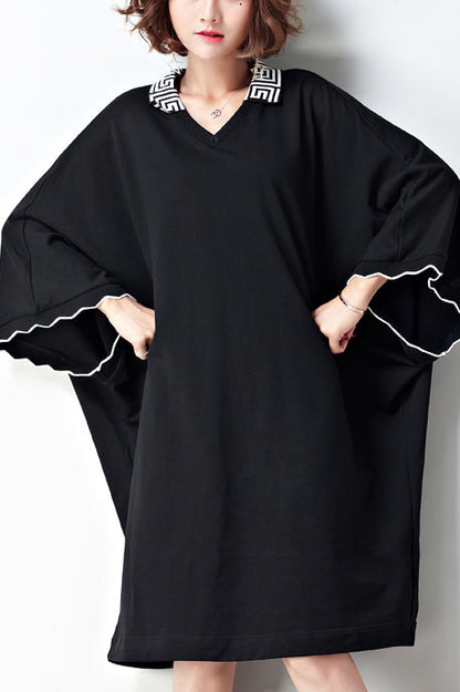 Chic black Cotton tunic top Fashion Tutorials Batwing Sleeve shift summer Dresses