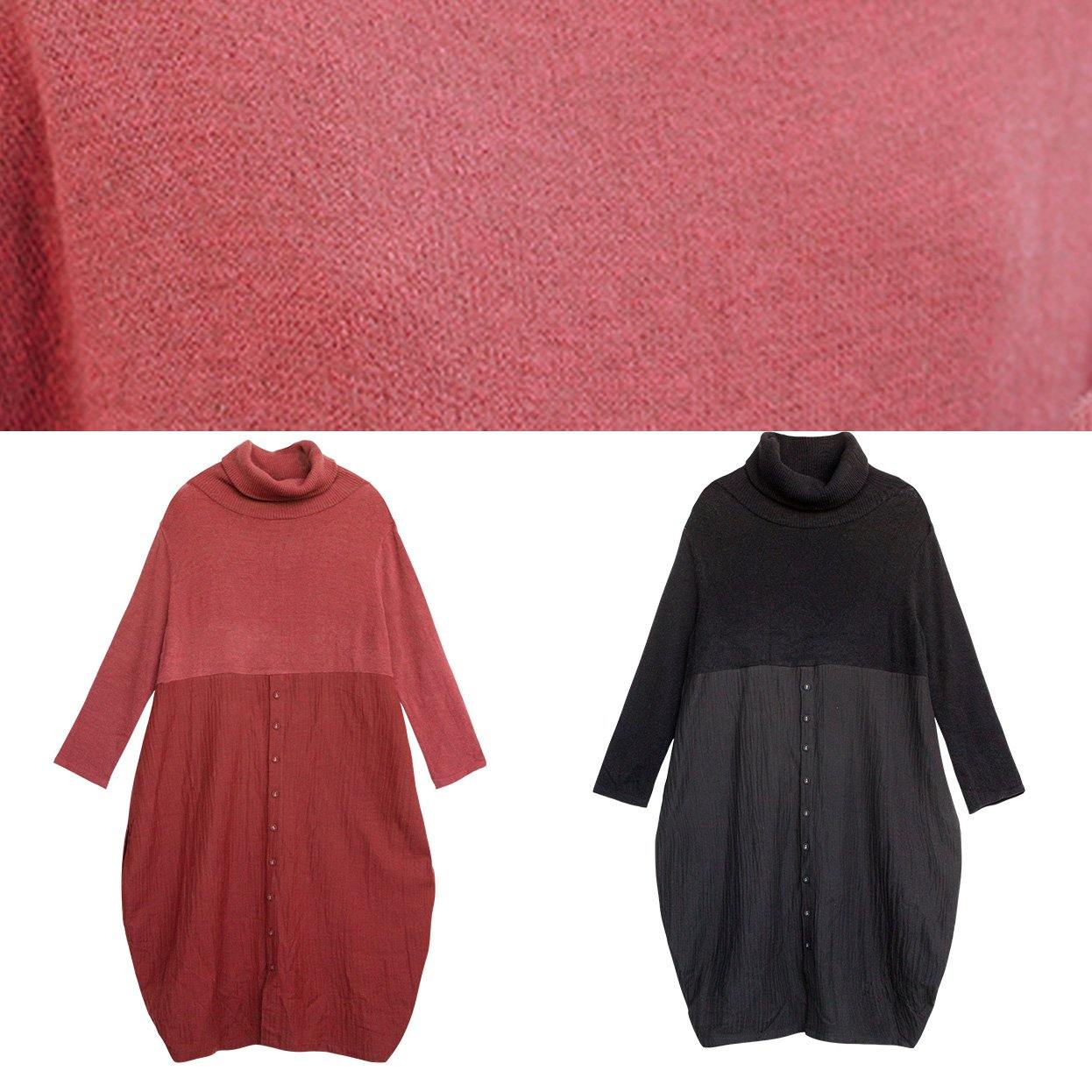 Chic black Sweater Wardrobes Upcycle high neck asymmetric Hipster knitwear - SooLinen