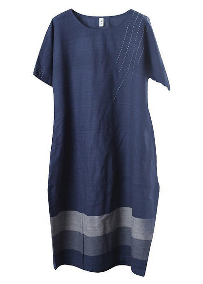 Chic black cotton dress patchwork long summer Dress - SooLinen