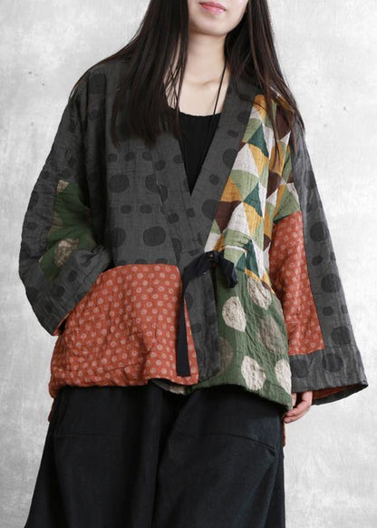 Chic floral fine crane coats Sleeve v neck trumpet sleeves fall jackets - SooLinen