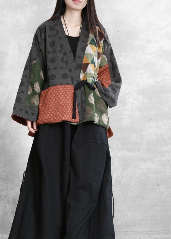 Chic floral fine crane coats Sleeve v neck trumpet sleeves fall jackets - SooLinen