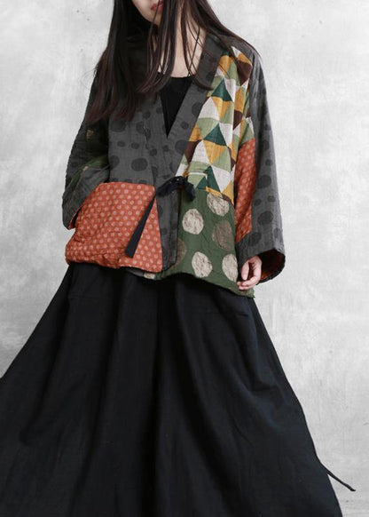 Chic floral fine crane coats Sleeve v neck trumpet sleeves fall jackets - SooLinen