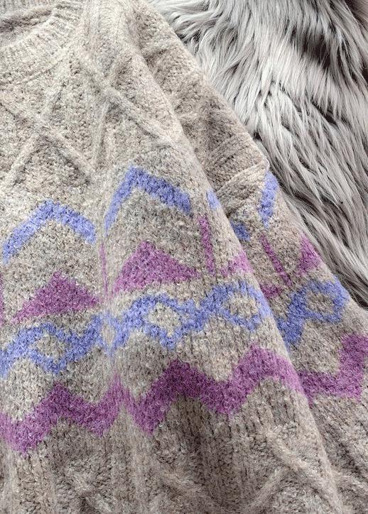 Chic khaki striped  Sweater Wardrobes Design o neck baggy knitted dress - SooLinen