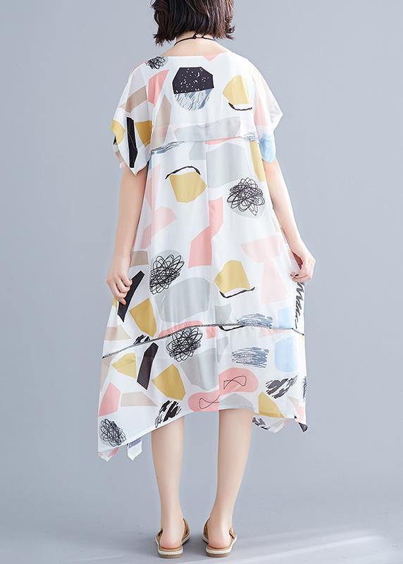 Chic multicolor Geometric chiffon Wardrobes Metropolitan o neck Maxi Summer Dresses - SooLinen