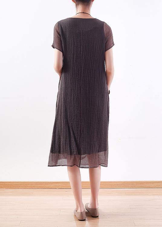 Chic o neck asymmetric silk linen clothes For Women Korea Work Outfits gray Maxi Dresses Summer - SooLinen