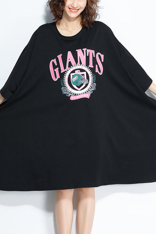 Chic o neck baggy Cotton plus size Tunic Tops black loose Dresses summer