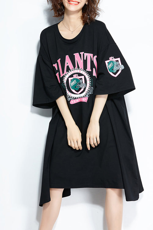 Chic o neck baggy Cotton plus size Tunic Tops black loose Dresses summer