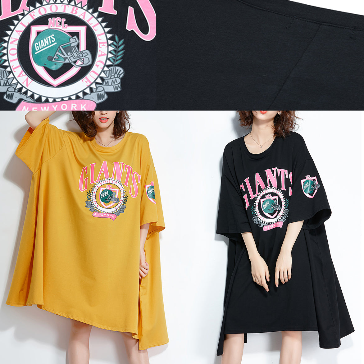 Chic o neck baggy Cotton plus size Tunic Tops black loose Dresses summer