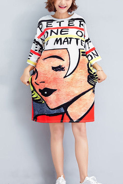 Chic o neck half sleeve silk Cotton Wardrobes Fun Outfits print Plus Size Dress summer