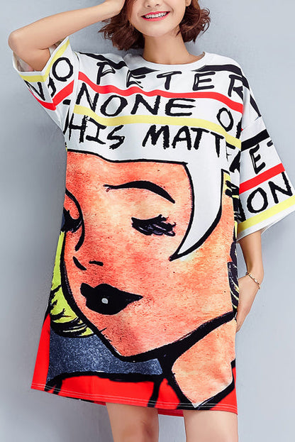 Chic o neck half sleeve silk Cotton Wardrobes Fun Outfits print Plus Size Dress summer