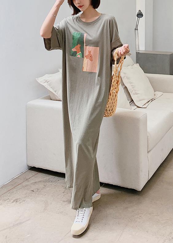 Chic o neck side open clothes Catwalk gray Animal print Plus Size Dresses - SooLinen