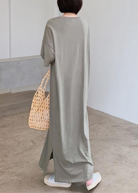 Chic o neck side open clothes Catwalk gray Animal print Plus Size Dresses - SooLinen