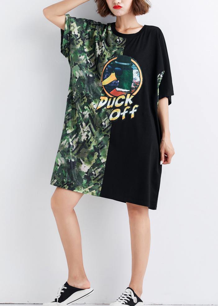 Chic patchwork color blended Tunics short sleeve daily summer Dress - SooLinen