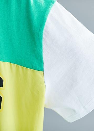 Chic patchwork cotton dress Inspiration green Plus Size Dress summer - SooLinen