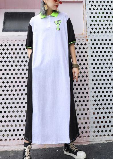 Chic patchwork cotton outfit POLO Collar Robe summer Dresses - SooLinen