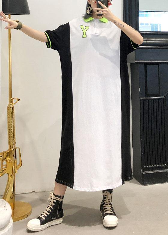 Chic patchwork cotton outfit POLO Collar Robe summer Dresses - SooLinen