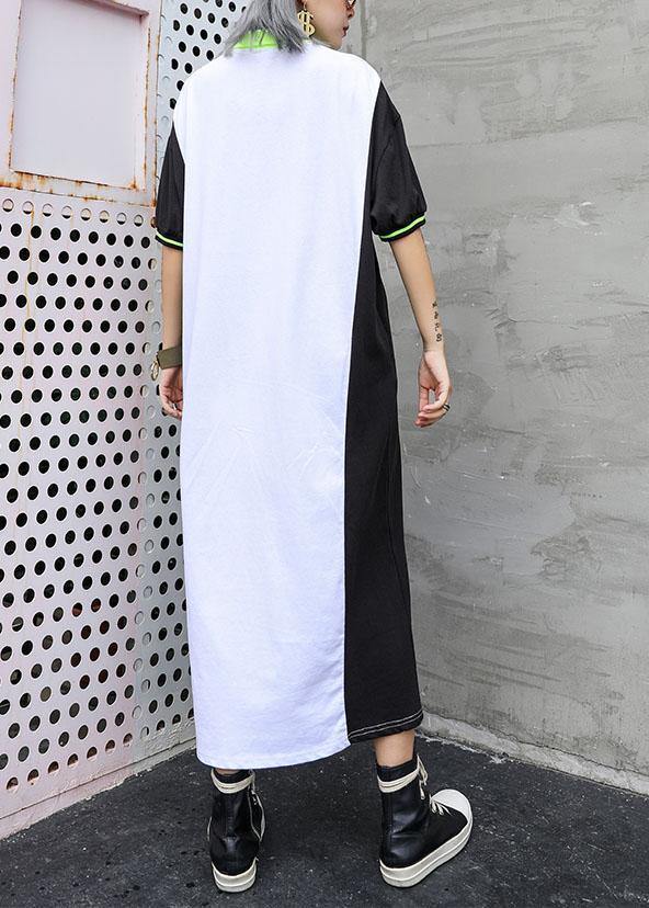 Chic patchwork cotton outfit POLO Collar Robe summer Dresses - SooLinen