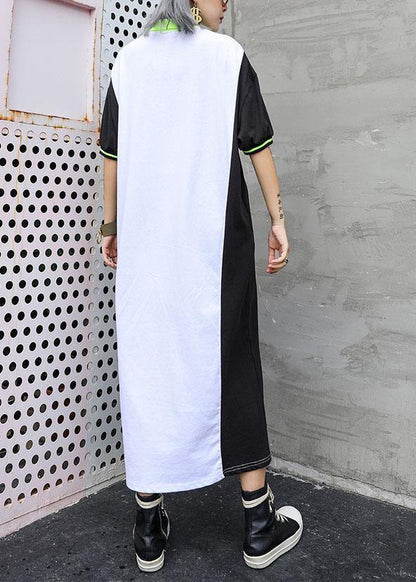 Chic patchwork cotton outfit POLO Collar Robe summer Dresses - SooLinen