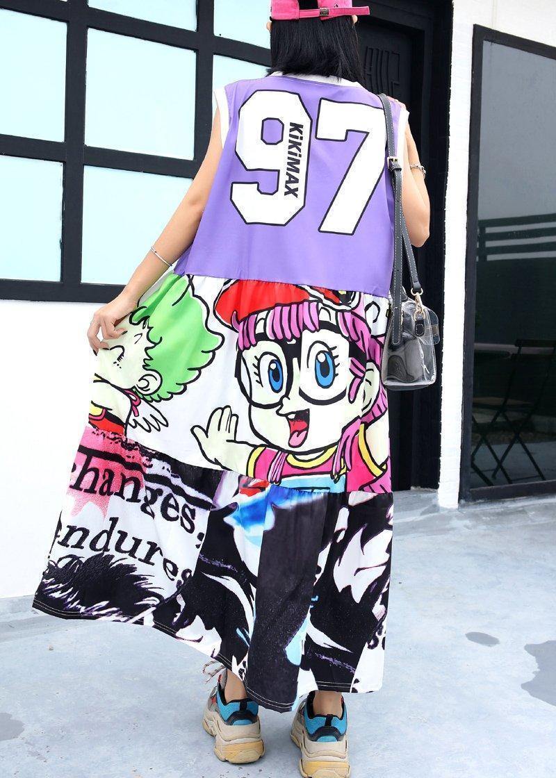 Chic prints v neck clothes For Women sleeveless summer Dress - SooLinen