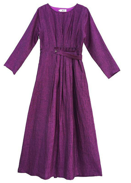 Chic purple clothes For Women o neck Cinched Maxi spring Dresses - SooLinen