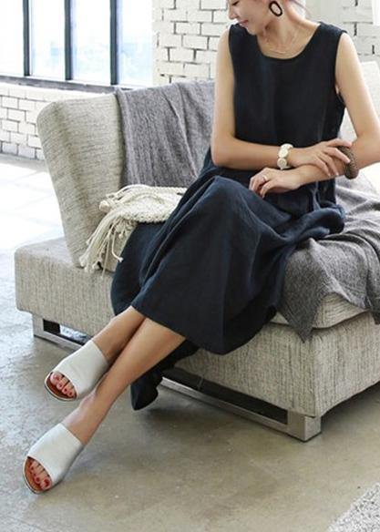 Chic sleeveless o neck cotton Wardrobes design silver white Dress - SooLinen