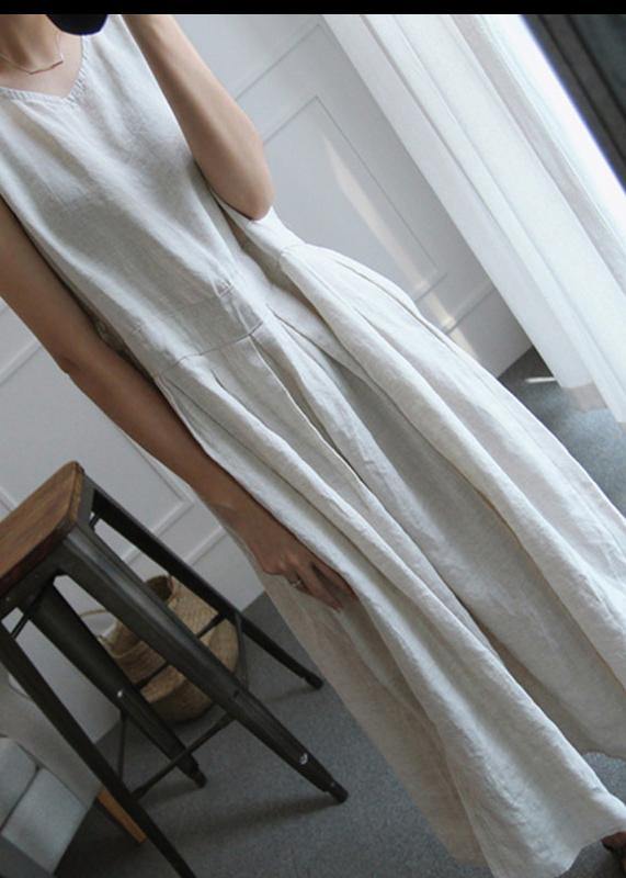 Chic sleeveless o neck cotton Wardrobes design silver white Dress - SooLinen