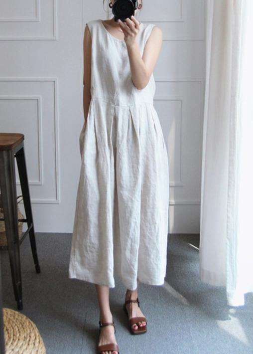 Chic sleeveless o neck cotton Wardrobes design silver white Dress - SooLinen