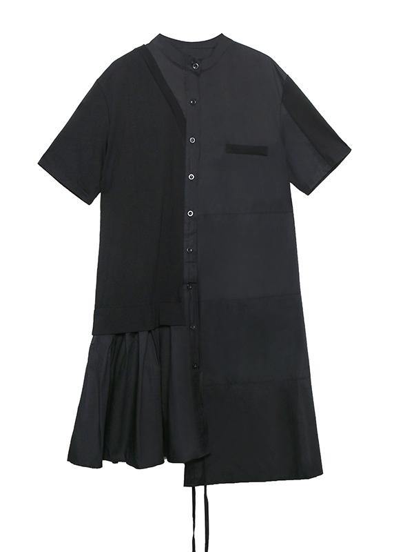 Chic stand collar patchwork Cotton clothes For Women green Dresses - SooLinen