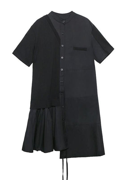 Chic stand collar patchwork Cotton clothes For Women green Dresses - SooLinen