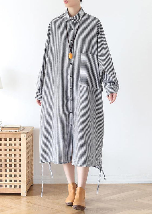 Chic white striped outfit lapel Batwing Sleeve Art fall  Dress - SooLinen