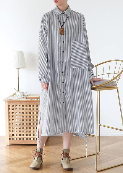 Chic white striped outfit lapel Batwing Sleeve Art fall  Dress - SooLinen