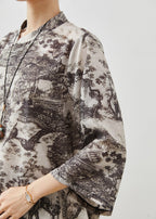 Chinese Styl Black Print Original Design Linen Top Summer