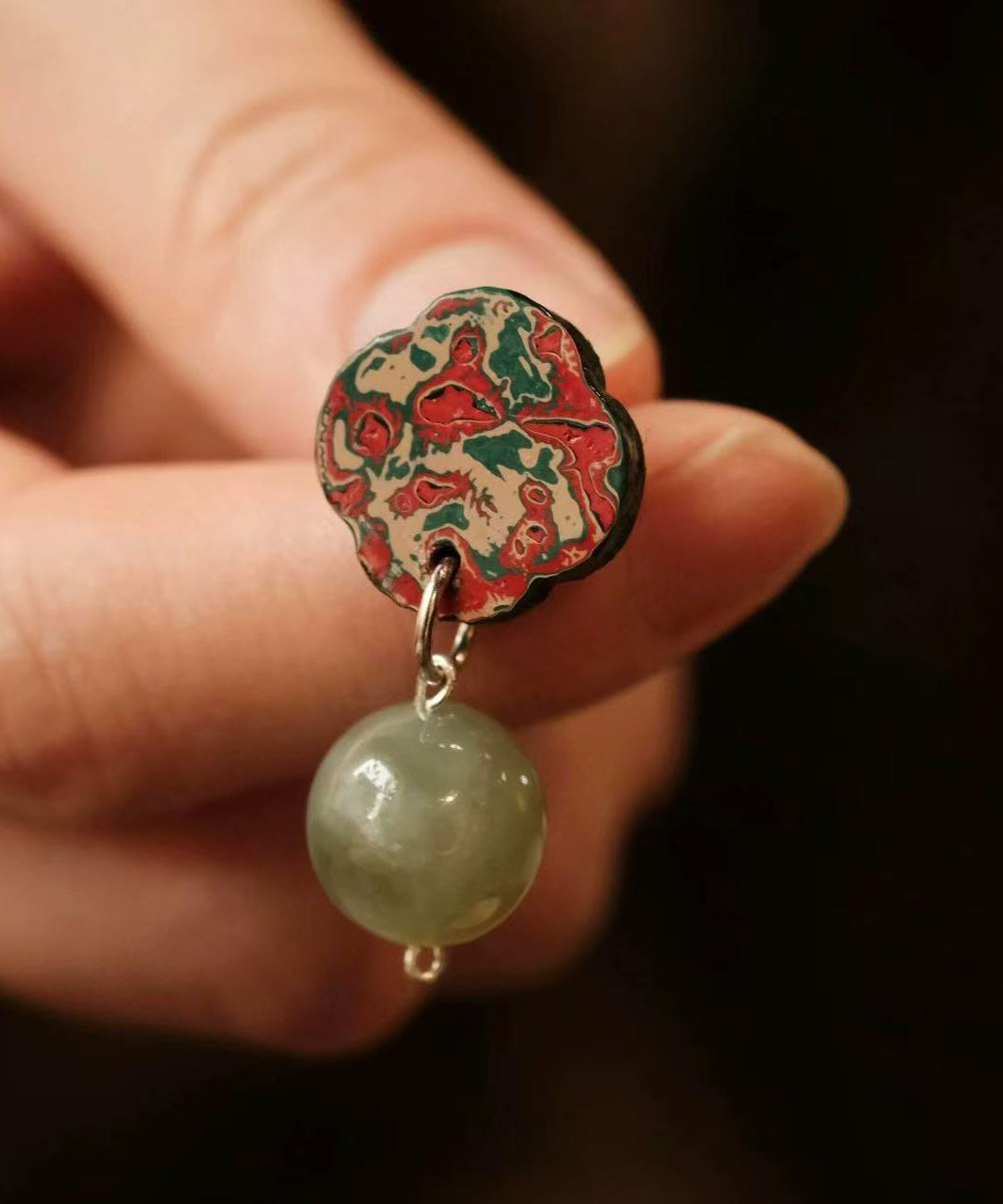 Chinese Style Alloy Imitation Hetian Jade Plum-Blossom Drop Earrings