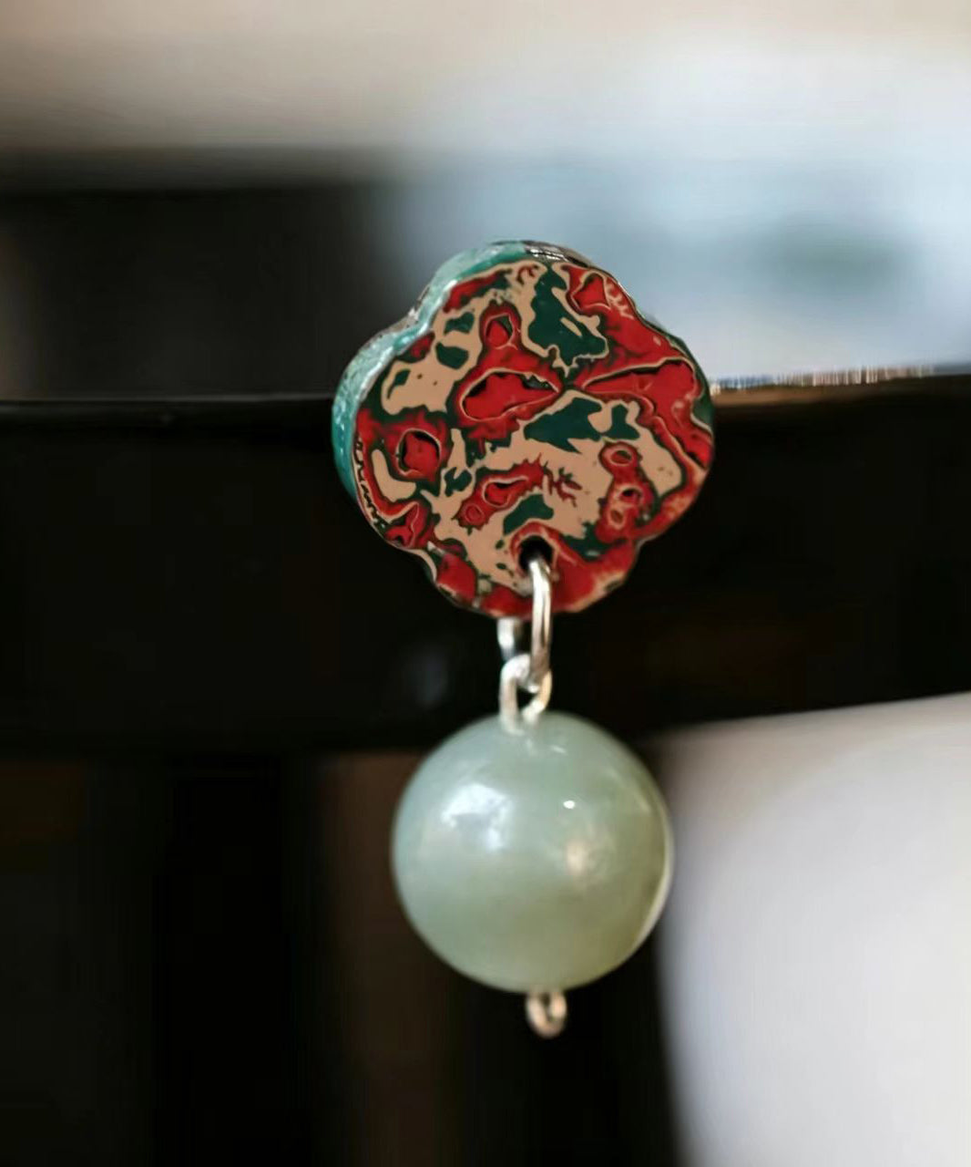 Chinese Style Alloy Imitation Hetian Jade Plum-Blossom Drop Earrings
