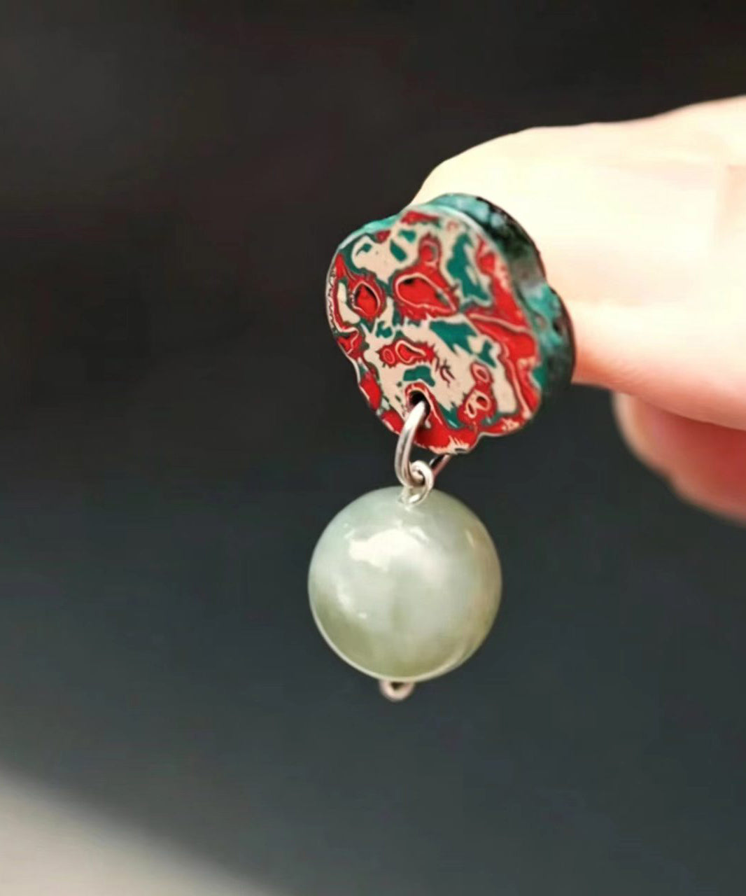 Chinese Style Alloy Imitation Hetian Jade Plum-Blossom Drop Earrings