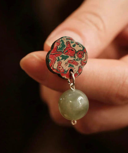 Chinese Style Alloy Imitation Hetian Jade Plum-Blossom Drop Earrings