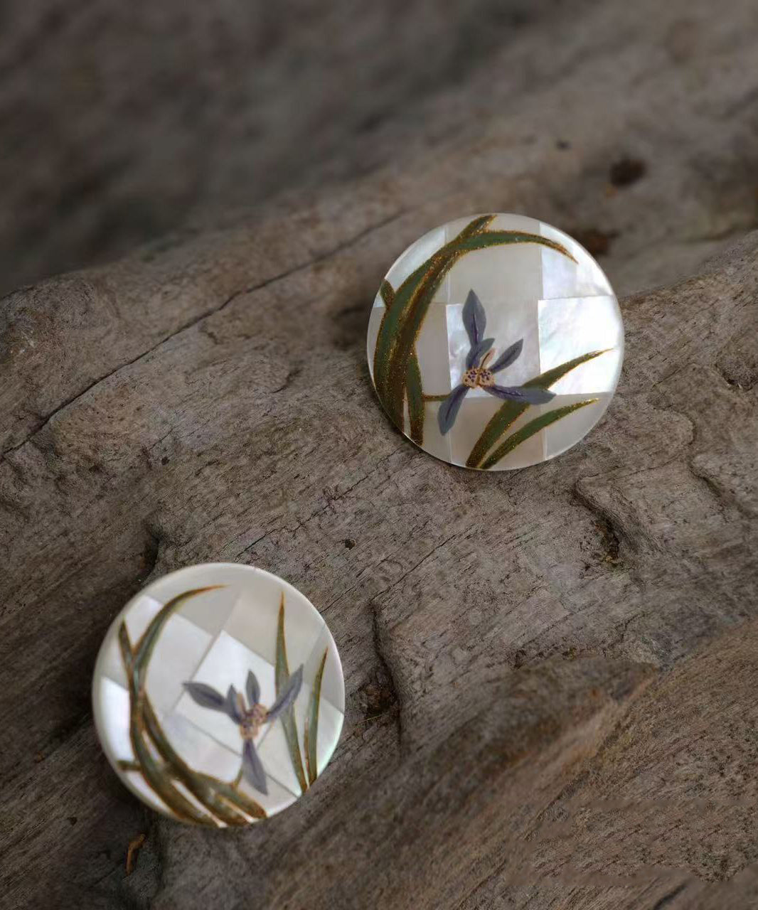 Chinese Style Alloy Imitation Shell Round Orchid Stud Earrings